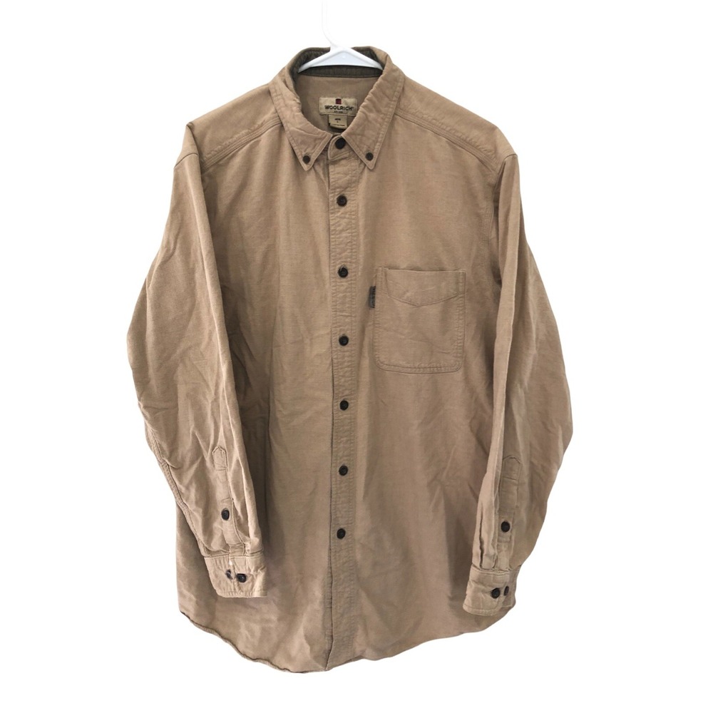 Woolrich Button Down Mens L Shirt Solid Brown Long Sleeve Pocket Outdoors